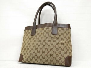 ◆美品◆GUCCI グッチ◆GGキャンバス カーフ レザー 本革◆トート ハンド バッグ◆ベージュ ブラウン ゴールド金具◆イタリア製◆A5330