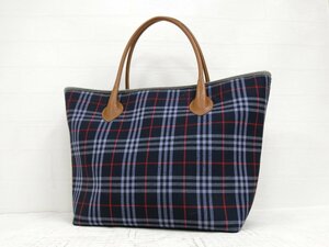 ◆美品◆BURBERRY バーバリー◆ノバチェック◆キャンバス レザー 本革◆トート ハンド バッグ◆ネイビー グレー ブラウン G金具◆A5251