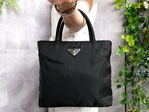 超美品●PRADA プラダ●三角ロゴプレート●ポコノ ナイロン カーフ レザー 本革●ハンド バッグ●黒●SV金具●イタリア製●腕掛け●Js46899