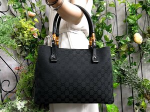 * super-beauty goods *GUCCI Gucci * bamboo *GG canvas car f leather original leather * tote bag * black *SV metal fittings * shoulder ..*B5 storage attache case *Js47256