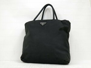 ◆美品◆PRADA プラダ◆ナイロン◆ハンド トート バッグ◆ブラック シルバー金具◆イタリア製◆腕掛け◆三角ロゴプレート◆A5395