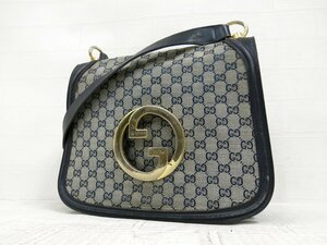 *GUCCI Old Gucci *GG canvas leather original leather * one shoulder bag * navy blue G metal fittings * Vintage * interlock ng*A5379