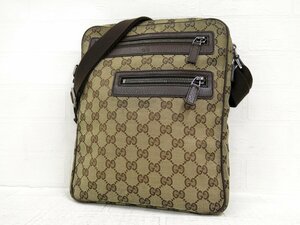 ◆GUCCI グッチ◆GGキャンバス カーフ レザー 本革◆ショルダー バッグ◆ベージュ ブラウン シルバー金具◆イタリア製◆斜め掛け◆A5490