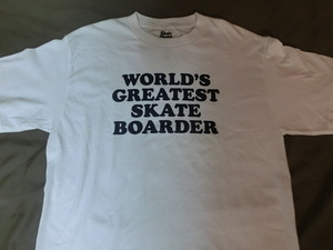 USA購入 激レア 人気スケボー【SKATE MENTAL】スケートメンタル【WORLD'S GREATEST SKATE BOARDER】ロゴプリントTシャツUS S ホワイト