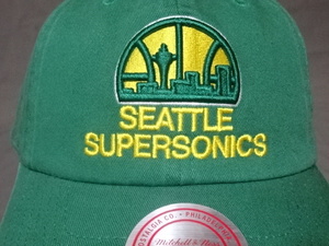 USA購入 激レア 【Mitchell & Ness】【HWC】NBAバスケ シアトル スーパーソニックス【Seattle Supersonics】ロゴ刺繍入りキャップ