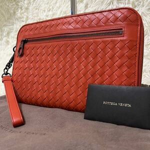 【定価17万】未使用品 BOTTEGA VENETA イントレチャート クラッチバッグ ドキュメントケース カーフレザー 本革 オレンジ ボッテガヴェネタ