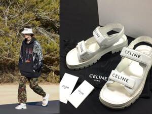 LVMHジャパン CELINE/セリーヌ エディスリマン チャンキー 白/ホワイト ロゴ入り 2連ベルト ストラップ レザーサンダル サンダル メンズ 42