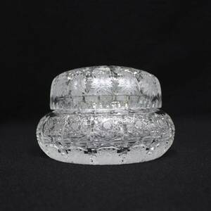 BOHEMIA ボヘミア クリスタルガラス 蓋付キャンディーポット ハンドカット フラワーベース 直径17㎝ 菓子器（管理ID：614）