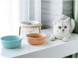 未使用 高さ 角度 調整 餌台 犬餌台 猫皿 水飲み器 猫 餌入れ 食器 陶器 加熱可 最大600ml 電子レンジ 食洗機対応 お色選択可