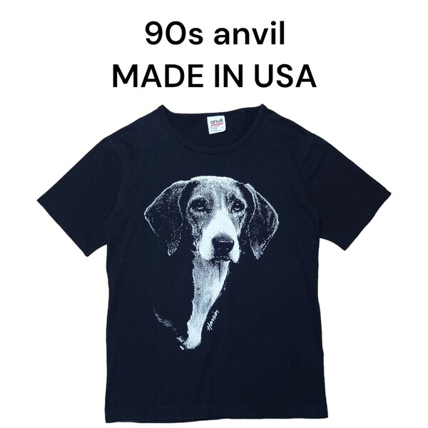 90s anvil　犬ビッグプリントTシャツ　アンビル　USA製　ブラック