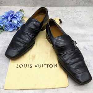 1円～ LOUIS VUITTON ルイヴィトン 革靴 ローファー ダミエ柄 型押し ロゴプレート シルバー金具 黒 ブラック 革 レザー メンズ 28～30cm