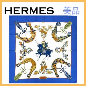 HERMES エルメス スカーフ レディース シルク カレ90 大判 サムライ ブルー 青 ストール ブルー系 samouraia