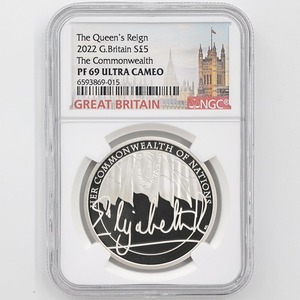 2022 英国 エリザベス2世 御在位シリーズ 英連邦 5ポンド 銀貨 プルーフ NGC PF 69 UC 準最高鑑定 完全未使用品 元箱付 イギリス 銀貨