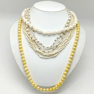 ［淡水パールネックレス5点おまとめ］m 約187g 真珠 ケシ オーバル pearl Pearl necklace silver イエロー yellow DA0