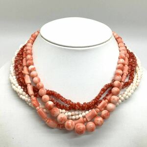 ［珊瑚ネックレス5点おまとめ］m 重量約112.0g サンゴ さんご necklace coral コーラル 赤 桃色 枝 丸玉 白 silver DB0 