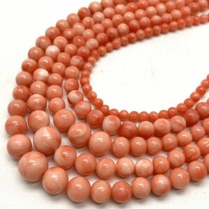 ［珊瑚ネックレス5点おまとめ］m 重量約87.0g サンゴ さんご 丸玉 桃色 necklace coral コーラル silver DB0