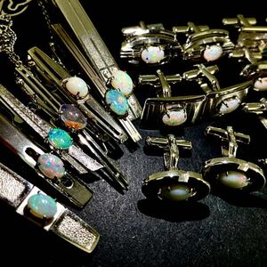 ［オパールアクセサリーおまとめ］m 重量約97.0g opal カフス タイピン water white fire black 遊色 合成 accessory jewelry silver CE0