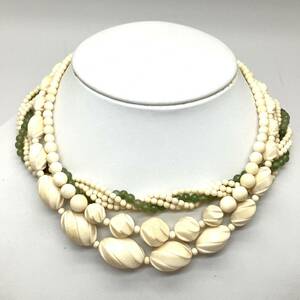 ［ネックレス3点おまとめ］m 重量約62.0g アイボリー Ivory ivory 丸玉 彫刻 ペンダント 石付 necklace アクセサリー accessory DA0