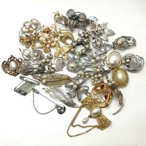 ［パールブローチおまとめ］m 約281g パール アコヤ イミテーションパール 花 蝶 シェル Perl broach accessory jewelry silver CE0 