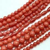 「珊瑚アクセサリーパーツおまとめ」m◎ 重量約53g 約両穴 丸玉 ネックレス necklace coral parts コーラル サンゴ 赤 丸玉 CE0_画像2