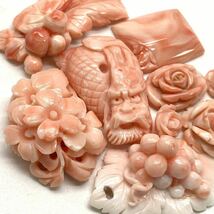 250ct!!［珊瑚アクセサリーパーツ9点おまとめ］m 重量約50g ルース 裸石 宝石 jewelry coral コーラル 彫刻 龍 花 薔薇 parts _画像2