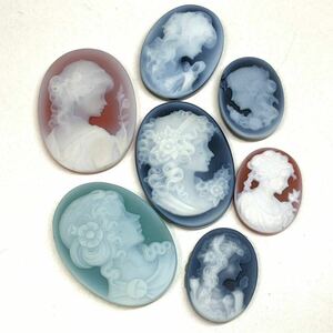 カラフル!!［ストーンカメオおまとめ］j 100ct 重量約20.0g 裸石 ジュエリー jewelry shell cameo 貴婦人 ブローチ 彫刻ミニ DA8