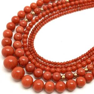 ［珊瑚アクセサリーパーツおまとめ］m 重量約47.5g 約2.0〜9.0mm 両穴 ネックレス necklace coral parts コーラル サンゴ 赤 丸玉 CE0