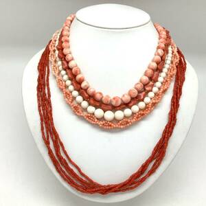 [.. necklace 5 point . summarize ]j weight approximately 147g coral san .necklace coral coral red peach color branch circle sphere silver DB0