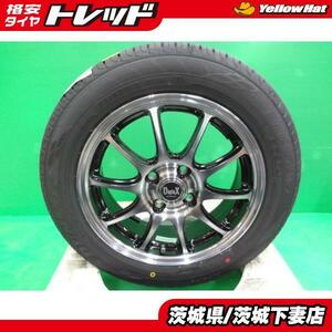 コンパクトカーサイズ 中古ホイール 新品タイヤセット ダンロップ EC204 175/65R15 4本 組込 5.5J +45 4H100 ブラポリ 程度良好