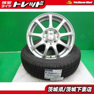 軽自動車 新品タイヤ 中古ホイール組込SET グッドイヤー EG01 2023年製 155/65R14 4本 組込発送 レイシア 4.5J +45 4H100 シルバー