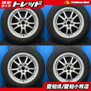 50系 プリウス 4本 中古 純正 シルバー 15インチ 5H 5穴 PCD 100 中古 DUNLOP 195/65R15 夏用 夏タイヤ 中古 アルミホイールセット ！