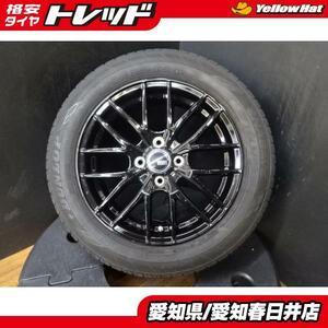 アクア ヴィッツ 送料無料 中古 ダンロップ エナセーブ EC204・EC300+ 185/60R15 新品 VENES FS01 15インチ グロスブラック アルミホイール