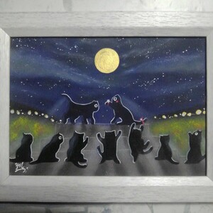 Art hand Auction [Anonymous delivery] Painting Cat Wedding. Comes with a 2L size frame., Artwork, Painting, Pastel drawing, Crayon drawing