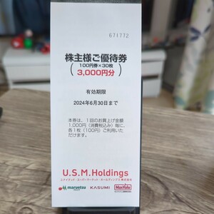 カスミ USMH 株主優待　3000円分