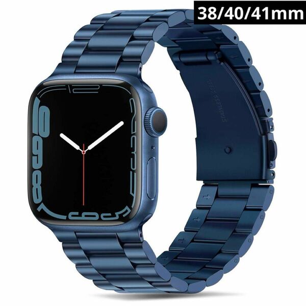 コンパチブル Apple Watch バンド ステンレススチールメタル 交換 ブルー 青 おしゃれ かっこいい アップルウォッチ