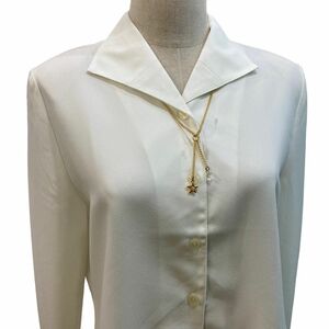美品 ELLESAISON オープンカラー 長袖 シャツ ブラウス 装飾 ホワイト オシャレ 11R