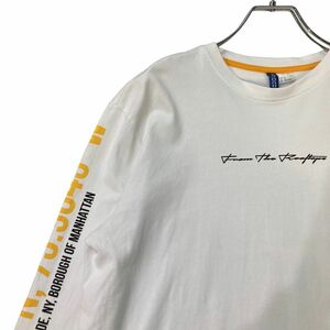 ディバイデッド DIVIDED プリントロングTシャツ クルーネック カジュアル ホワイト H&M メンズ M