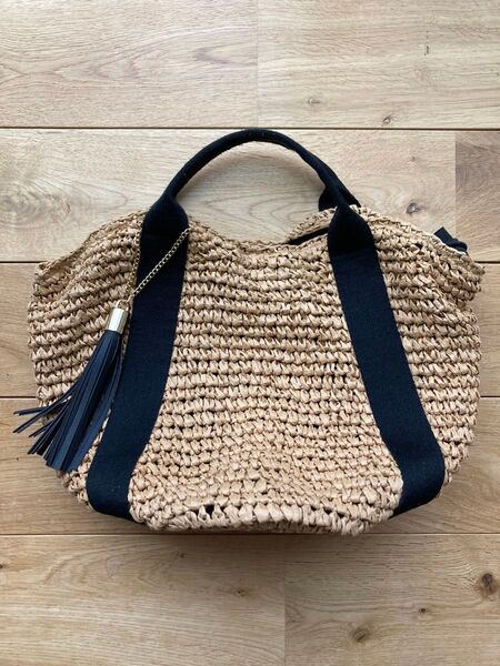 Sac sens 美品 カゴバッグ バッグ タッセル ベージュ