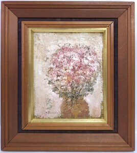 Art hand Auction ▲Authentic oil painting▲Nikikai committee member [Kaneda Tatsuhiro] Flowers with sticker and autograph▲F3 size, framed 43cm high x 38cm wide▲Emeritus Professor from Osaka, many awards, shipping 100, Painting, Oil painting, Still life