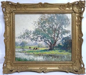 Art hand Auction ▲Authentic oil painting▲French painter [Andr Prevot-Valeri] Panel painting, autographed▲Frame: 50cm (height) x 56cm (width) Artwork: 36cm (height) x 42cm (width)▲, Painting, Oil painting, Nature, Landscape painting