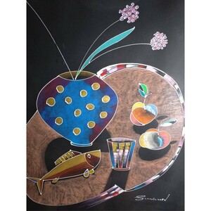 Art hand Auction ▲Authentic masterpiece oil painting▲Russian painter [Igor Smirnoff IGOR SMIRNOV] Still life of fish autographed▲Frame length 111cm width 81cm Work length 73cm width 52cm▲Shipping 240, Painting, Oil painting, Still life