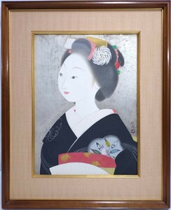 Art hand Auction ▲Authentic Japanese painting▲Maiko (geisha) by Kitazawa Eigetsu, a master of beautiful women paintings, with a seal and autograph▲F6 size frame, 63cm high and 51cm wide▲Kyoto art world, Japan Art Academy council member, Uemura Shoen, Painting, Japanese painting, person, Bodhisattva