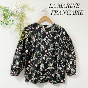 LA MARINE FRANCAISE 綿 コットン 100% ブラウス 花柄 シャツ ブラック 黒 リバティ柄 プリント レース