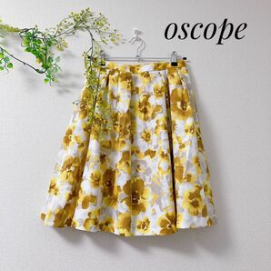 oscope オスコープ 花柄 総柄 レトロ スカート イエロー キレイめ M