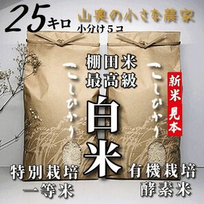 【希少】コシヒカリ　酵素米　玄米２５ｋｇ「標準白米に精米」令和５年新米　棚田米　無洗米　ミルキークィーン　ミルキークイーン　つや姫