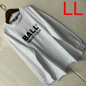 LLサイズメンズBALLプリント長袖Tシャツ白