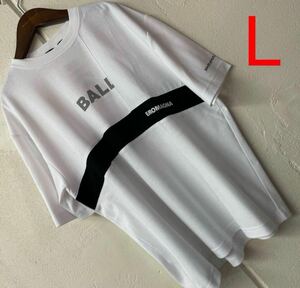 LサイズメンズBALL異素材使い半袖Tシャツ白黒