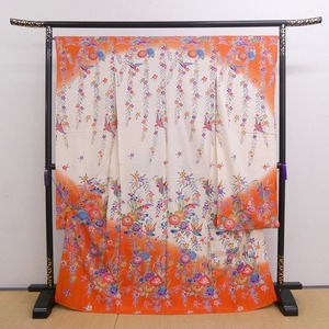 2404A-2325*. put on / long-sleeved kimono / floral print etc. / new goods / simplified / silk /. feather /( packing size :80)