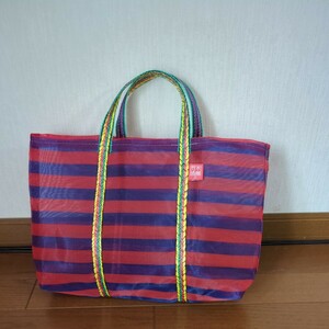 台湾★カゴバッグ★漁師網　メッシュ　トートバッグ　赤系