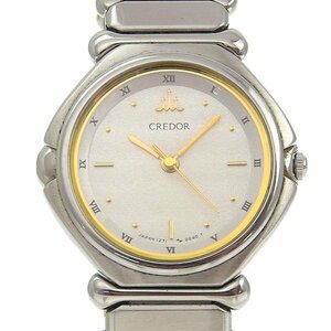 1円 稼働 セイコー SEIKO クレドール 1271-0030 クオーツ ラウンド シルバー文字盤 SS×SS レディース 腕時計